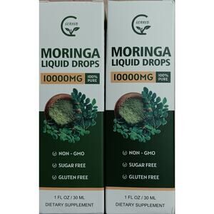 Moringa Liquid Drops 10000 mg Non Gmo Gluten & Sugar Free 1 fl oz ea (2 bottles)